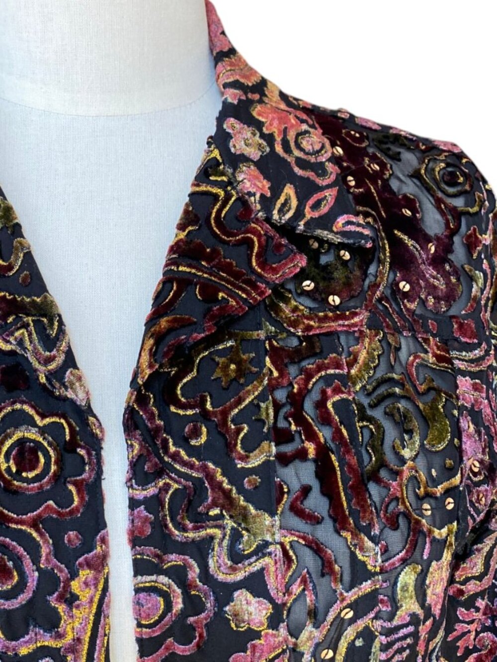 Chico's Velvet Silk Blend Burnout Paisley Blazer Jacket Sequins Whimsigoth-0/S - Picture 2 of 8